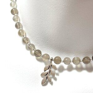 Dark Moonstone Silver Leaf Branch Necklace, Genuine Gemstone June Birthstone